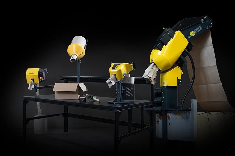 Papier Sprick paper void fill systems at a packaging workstation
