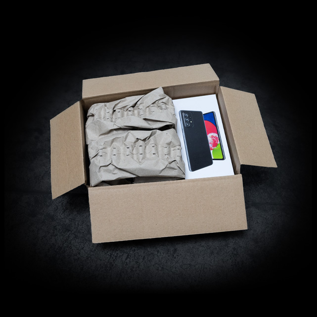 Product protected with Papier Sprick paper cushioning in a shipping box